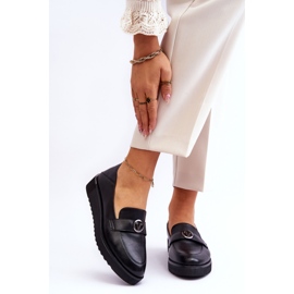 Vinceza Women's Low Wedge Leather Loafers Black Synthia 1