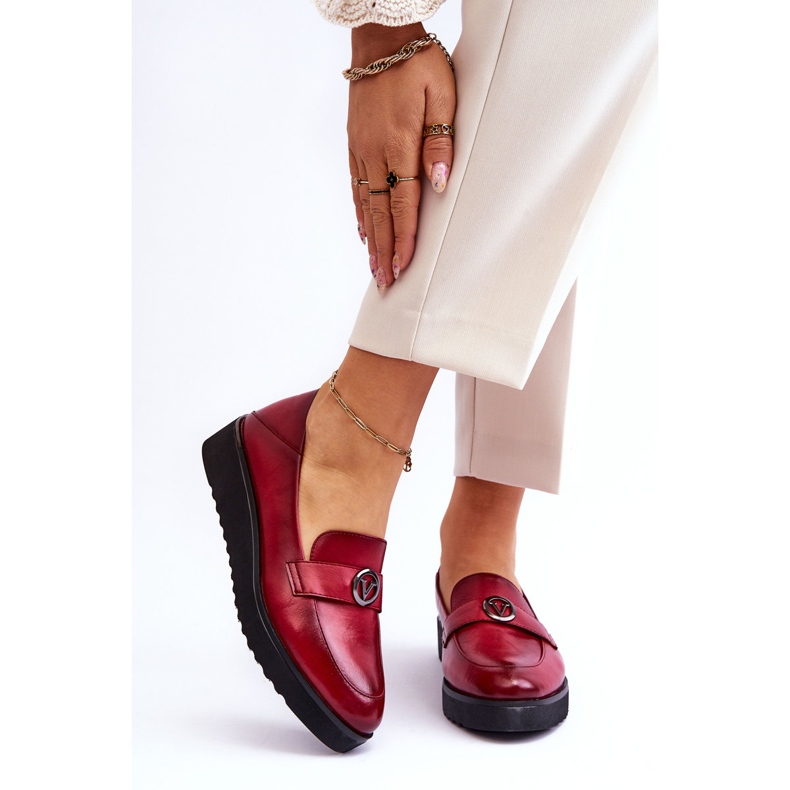 Vinceza Women's Leather Low Wedge Loafers Red Synthia 1