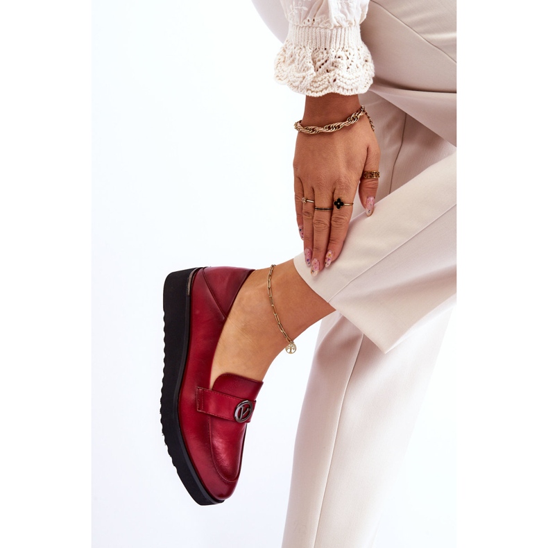 Vinceza Women's Leather Low Wedge Loafers Red Synthia 2