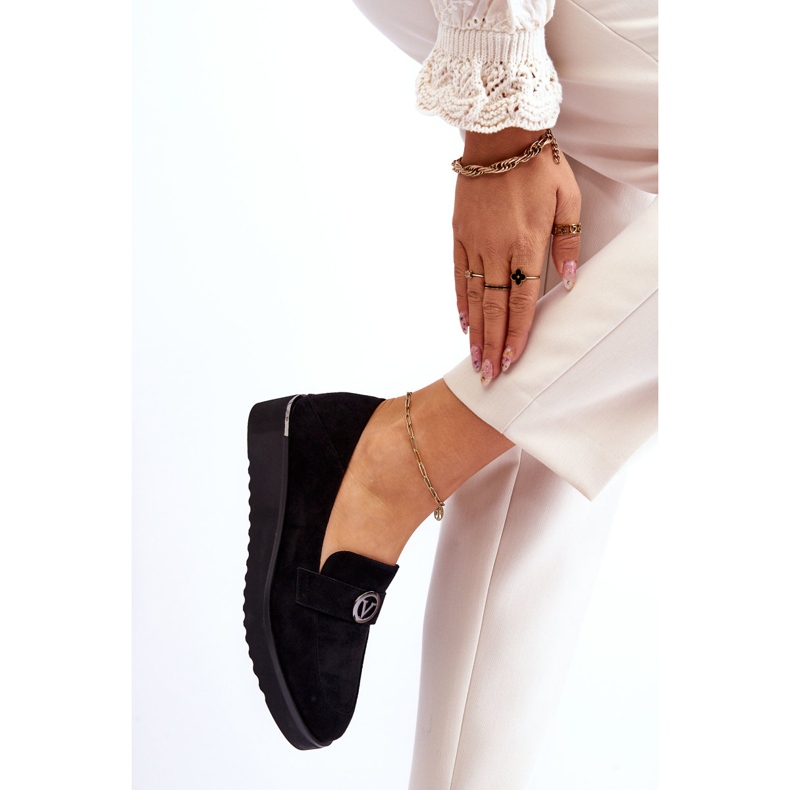 Vinceza Women's Suede Low Wedge Loafers Black Synthia 2