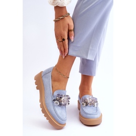 Vinceza Fashionable suede moccasins with crystals blue Demeris 1