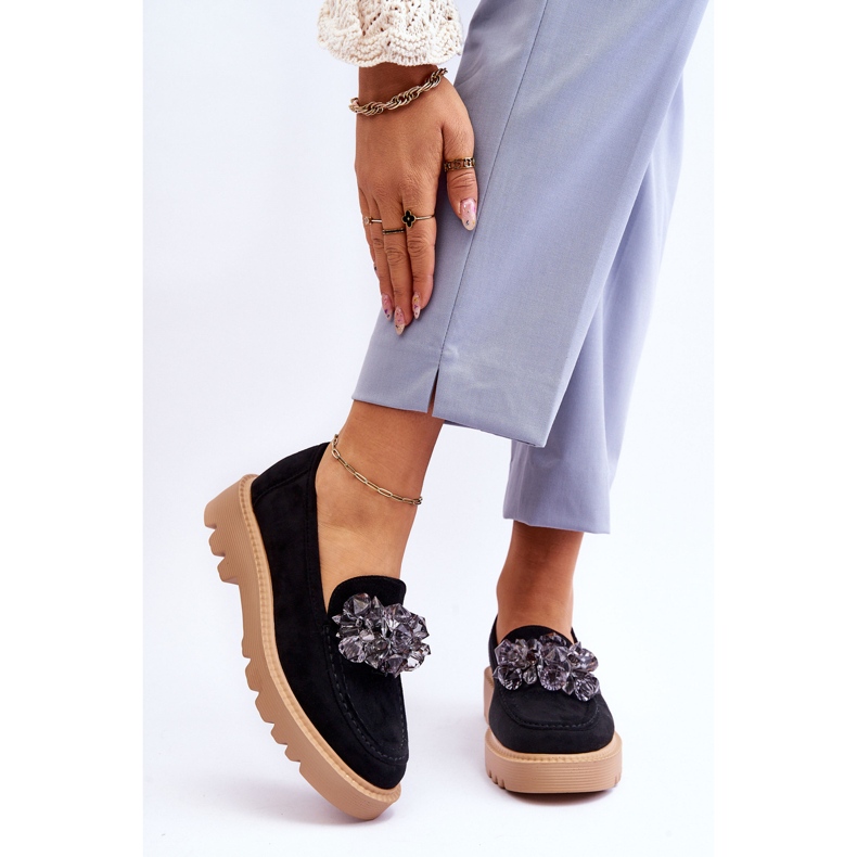 Vinceza Fashionable Suede Loafers With Crystals Black Demeris 1 Vinceza Fashionable Suede Loafers With Crystals Black Demeris 1