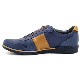 Polbut Men's casual leather shoes 2113 navy blue yellow 2