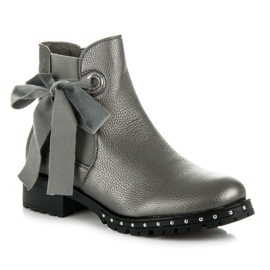 Ideal Shoes Silver Chelsea Boots With A Bow grey 1