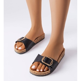 BM Benoit black sliders with a buckle 1