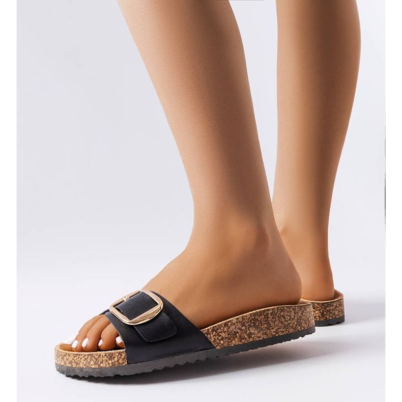 BM Benoit black sliders with a buckle 2