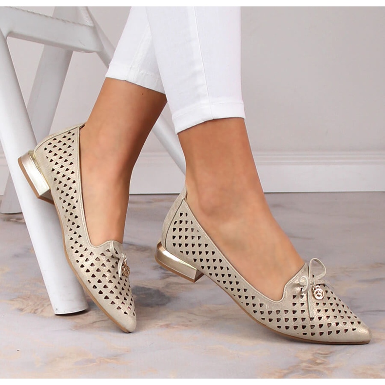Women's openwork gold pointed shoes Jezzi ASA178-5 golden 1