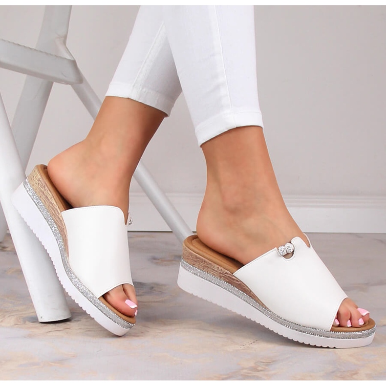 Women's white wedge slippers Potocki YQ21005 1