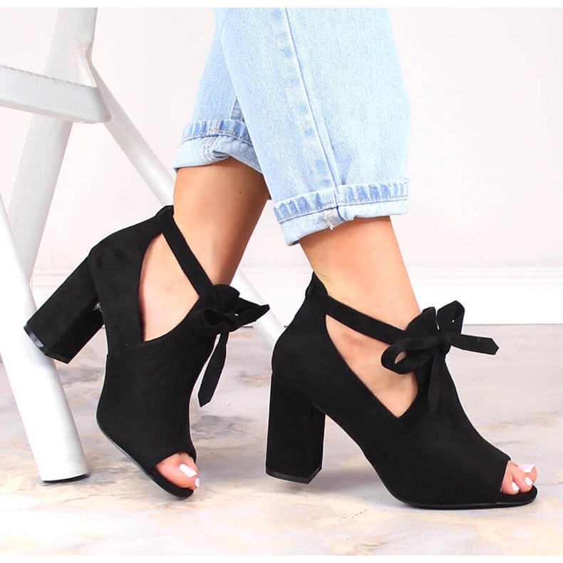 Black suede sandals on the post tied with a bow Potocki YQ21023 1