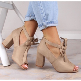Beige suede sandals on the post tied with a bow Potocki YQ21023 1