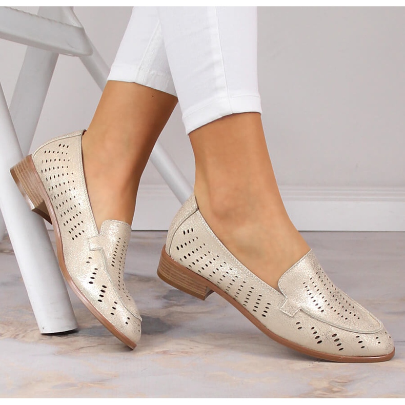 Women's openwork shiny golden shoes Potocki SZ12075 1