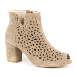 Exousite Women's openwork leather boots 1184 beige 1