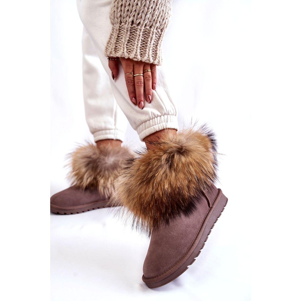 FS1 Women's Alexa Fur Suede Snow Boots beige