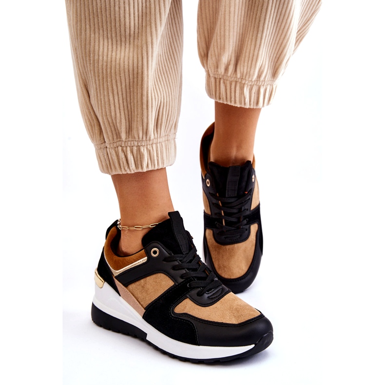 Classic Beige and Black Collide Wedge Sneakers brown 4