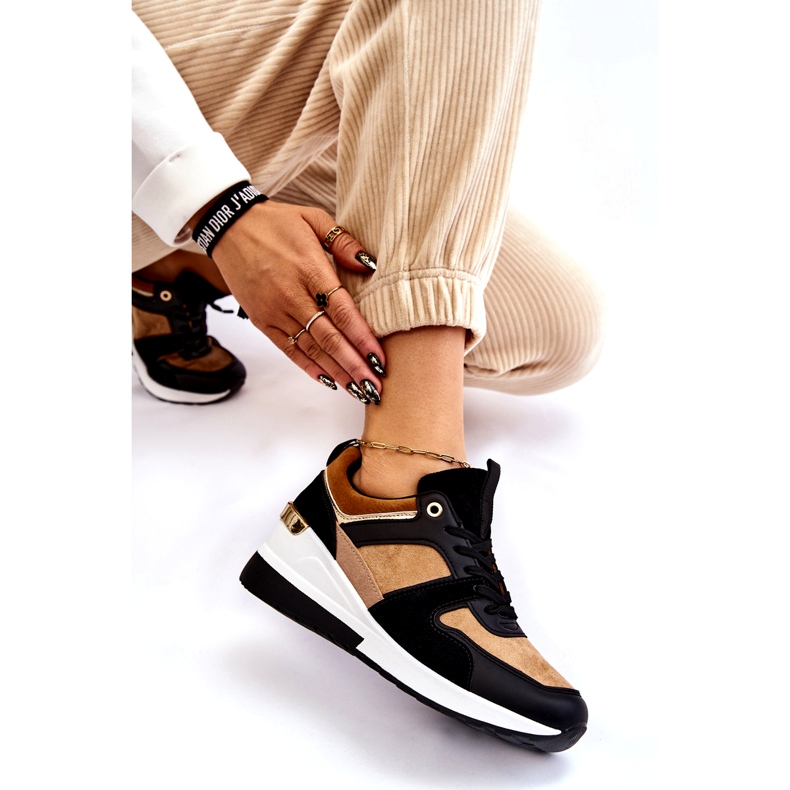 Classic Beige and Black Collide Wedge Sneakers brown 6