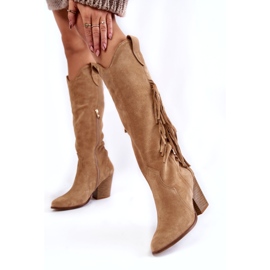 Lewski Shoes Women's Suede Cowboy Boots Lewski 3094 / F Dark Beige 1