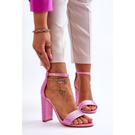 Women's Sandals On High Heels With Rhinestones Pink Idealistic 1
