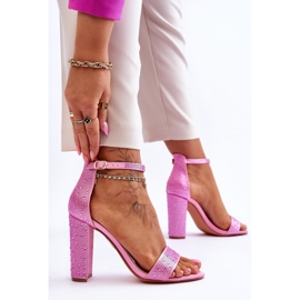 Women's Sandals On High Heels With Rhinestones Pink Idealistic 2