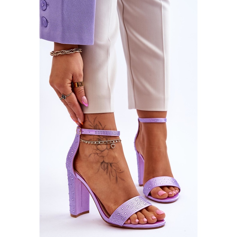 Women's Sandals On High Heels With Zircons Purple Idealistic 1