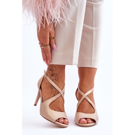 Fashionable Leather Sandals On A Heel Sergio Leone SK429 Pearl Beige 1
