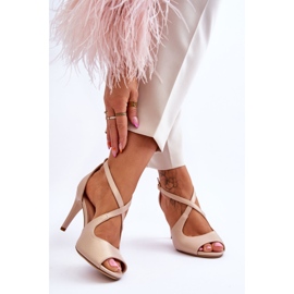 Fashionable Leather Sandals On A Heel Sergio Leone SK429 Pearl Beige 2
