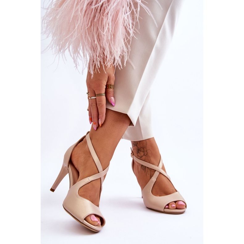 Fashionable Leather Sandals On A Heel Sergio Leone SK429 Pearl Beige 2