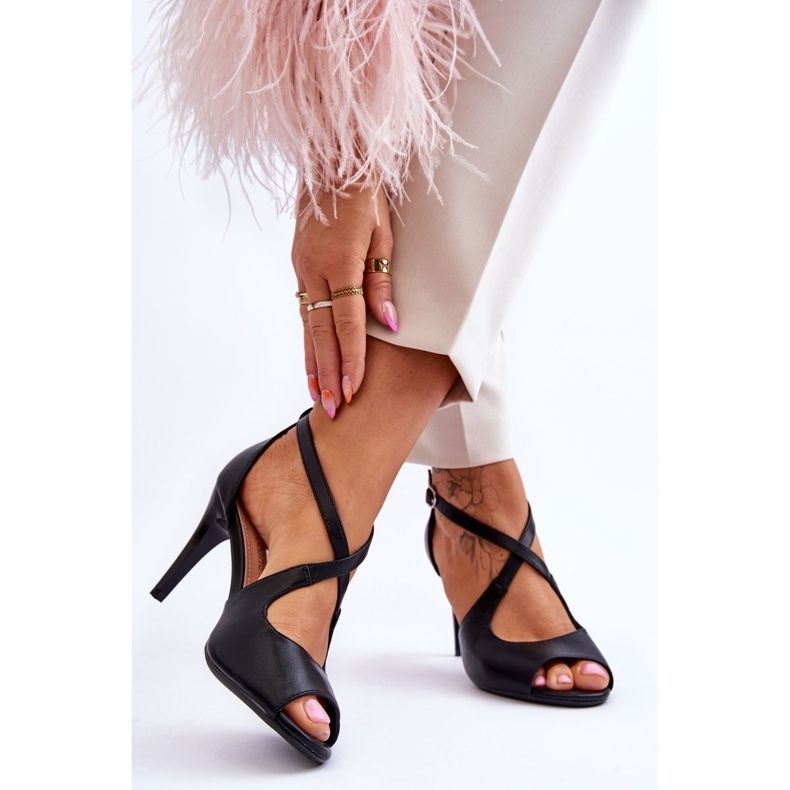 Fashionable Leather Sandals On A Heel Sergio Leone SK429 Black 2 Fashionable Leather Sandals On A Heel Sergio Leone SK429 Black 2