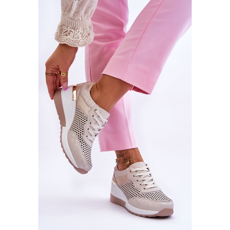 S.Barski Women's Leather Openwork Sneakers Light Beige Virginia 2 S.Barski Women's Leather Openwork Sneakers Light Beige Virginia 2