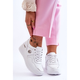 S.Barski Women's Leather Wedge Sports Shoes White-Silver Rebeca 1