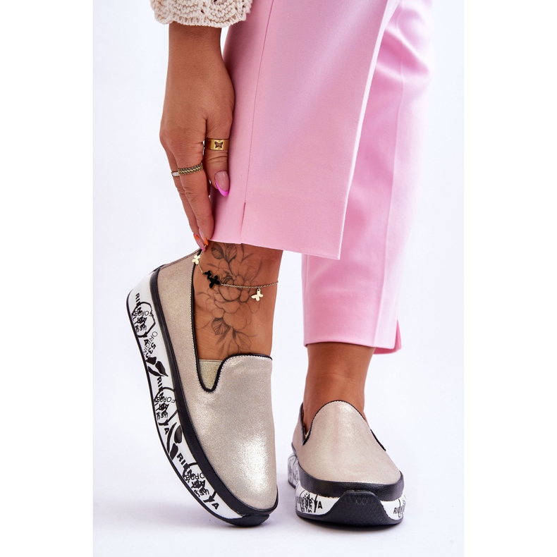 S.Barski Women's Slip-On Leather Sneakers Gold Ottavia golden 1