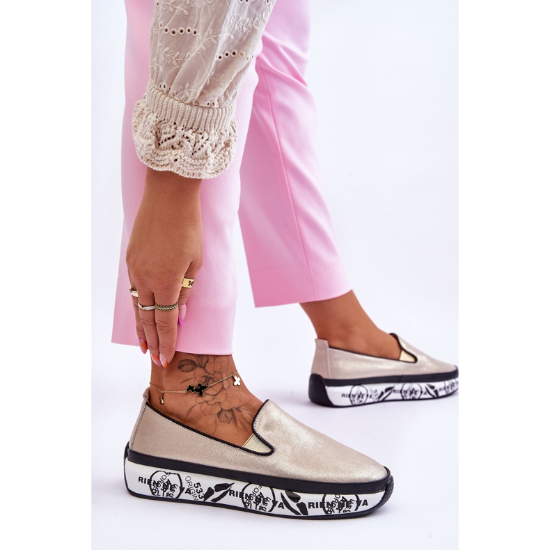 S.Barski Women's Slip-On Leather Sneakers Gold Ottavia golden 2