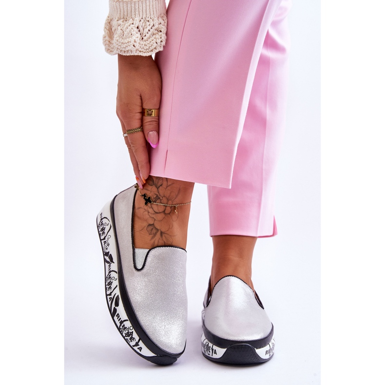 S.Barski Women's Slip-On Leather Sneakers Silver Ottavia 1 S.Barski Women's Slip-On Leather Sneakers Silver Ottavia 1