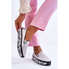 S.Barski Women's Slip-On Leather Sneakers Silver Ottavia 2 S.Barski Women's Slip-On Leather Sneakers Silver Ottavia 2