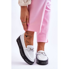 S.Barski Classic Openwork Leather Moccasins With White Rendy Decoration 1