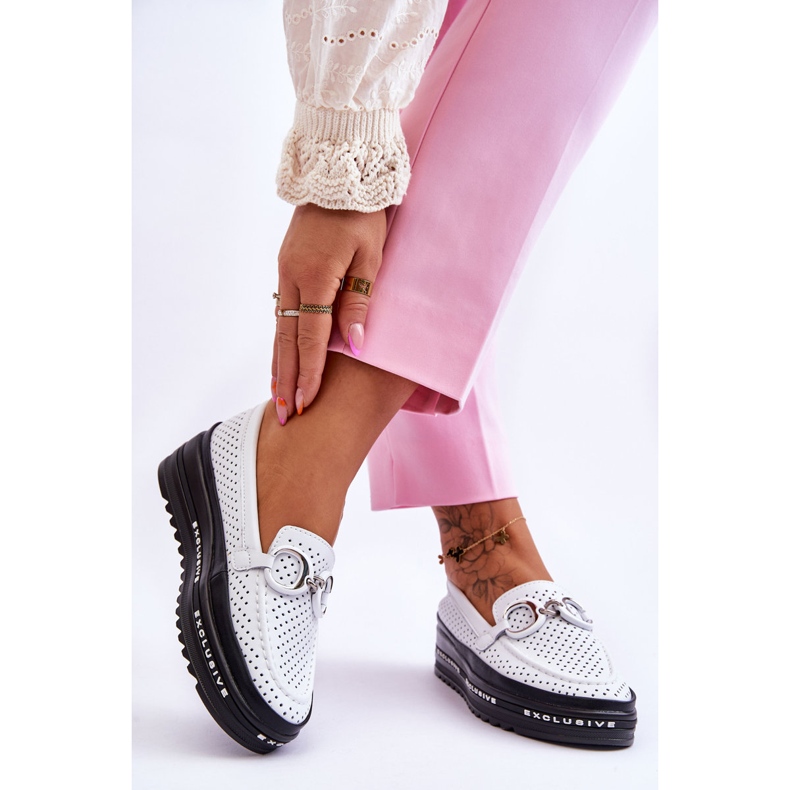 S.Barski Classic Openwork Leather Moccasins With White Rendy Decoration 2