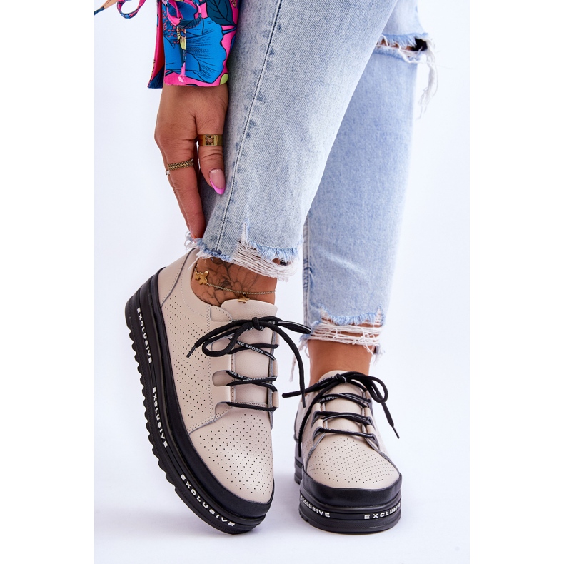 S.Barski Leather Openwork Sport Shoes Beige Leonor 1