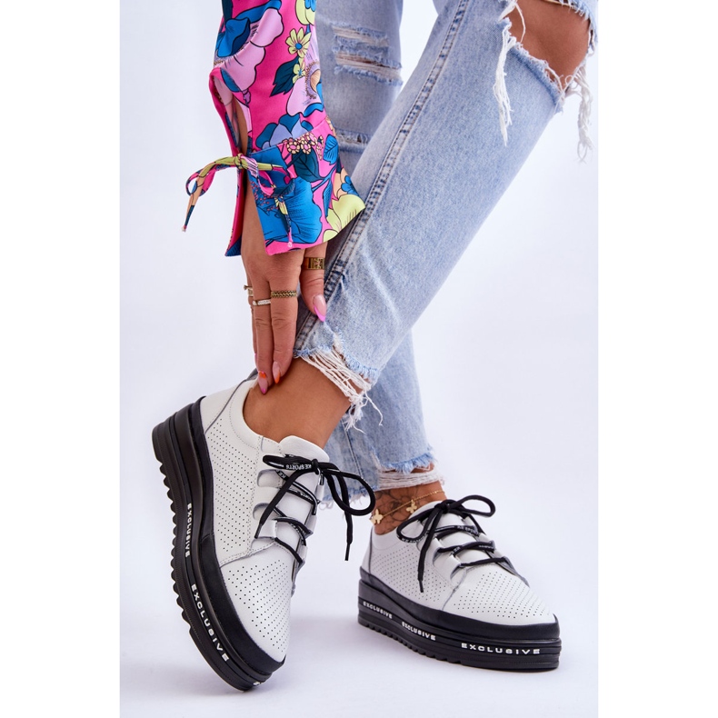 S.Barski Leather Openwork Sport Shoes White Leonor 2