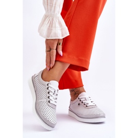 S.Barski Fashionable Leather Openwork Sport Shoes White and Silver Cantare 2 S.Barski Fashionable Leather Openwork Sport Shoes White and Silver Cantare 2