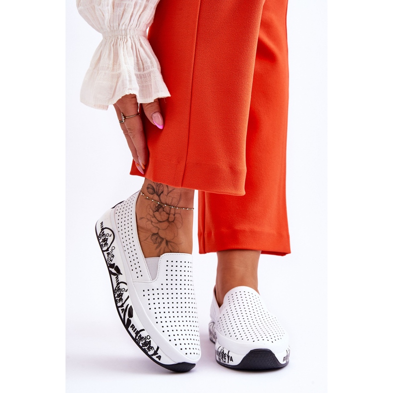 S.Barski Leather Openwork Slip-On Sneakers White Gedra 1