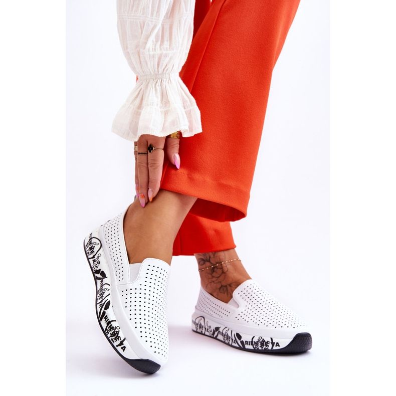 S.Barski Leather Openwork Slip-On Sneakers White Gedra 2