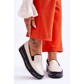 S.Barski Madeline Beige Leather Platform Slip-On Sneakers 1