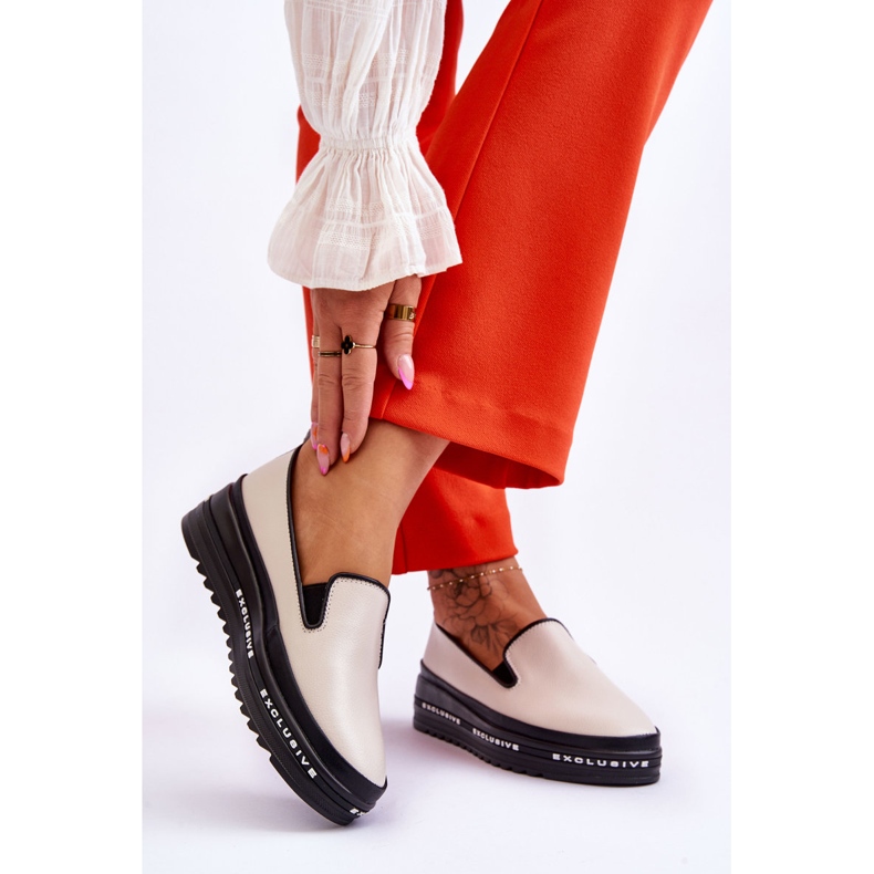 S.Barski Madeline Beige Leather Platform Slip-On Sneakers 2