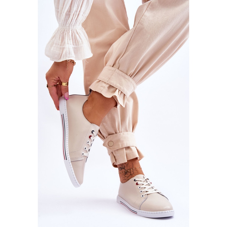 S.Barski Women's Leather Sneakers Beige Renes brown 2