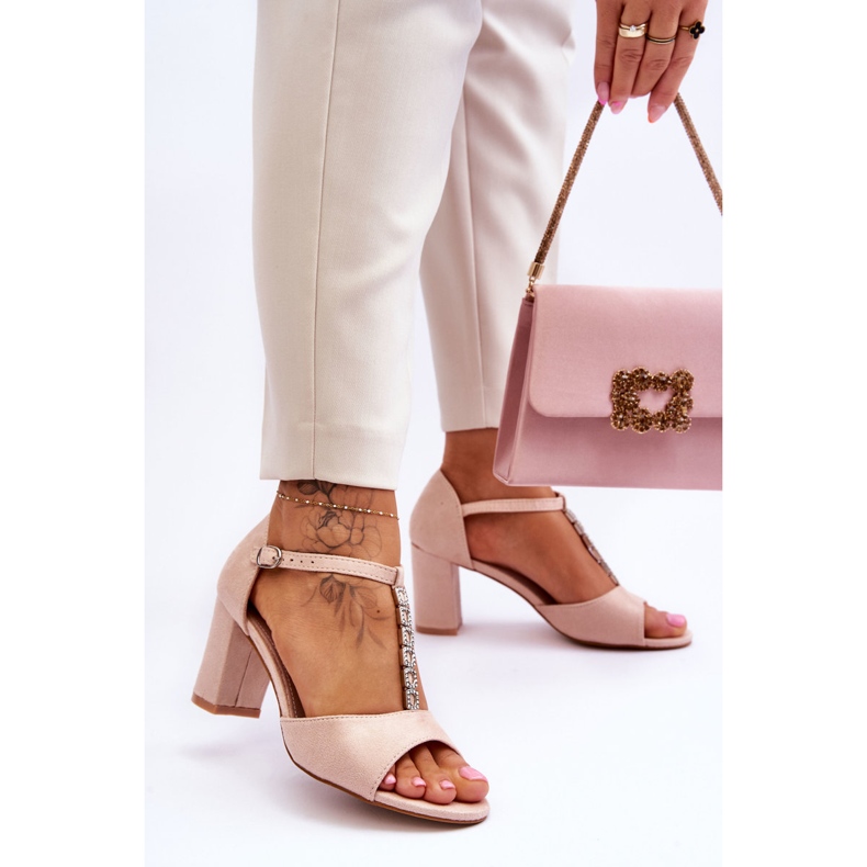 S.Barski Women's Suede Heel Sandals Beige Florines 2