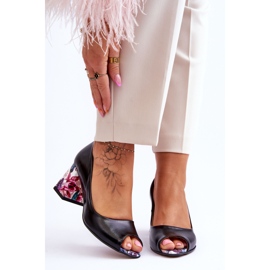 Lewski Shoes Leather Pumps With A Decorative Heel Leski Shoes 2608/K Black 1