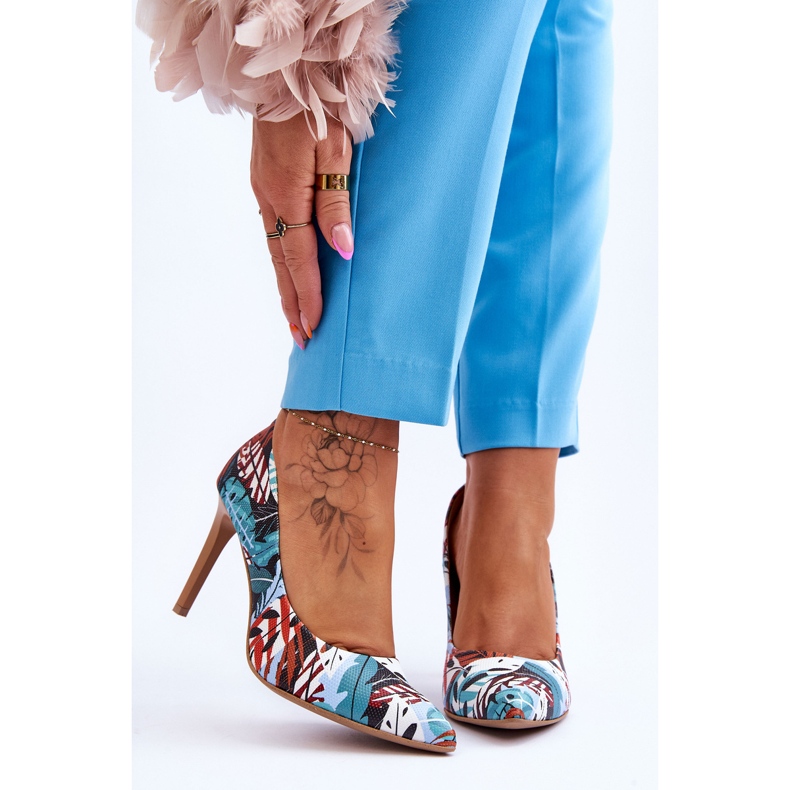 Lewski Shoes Fashionable Leather High Heels Leski Shoes 2659 Green-Blue multicolored 1