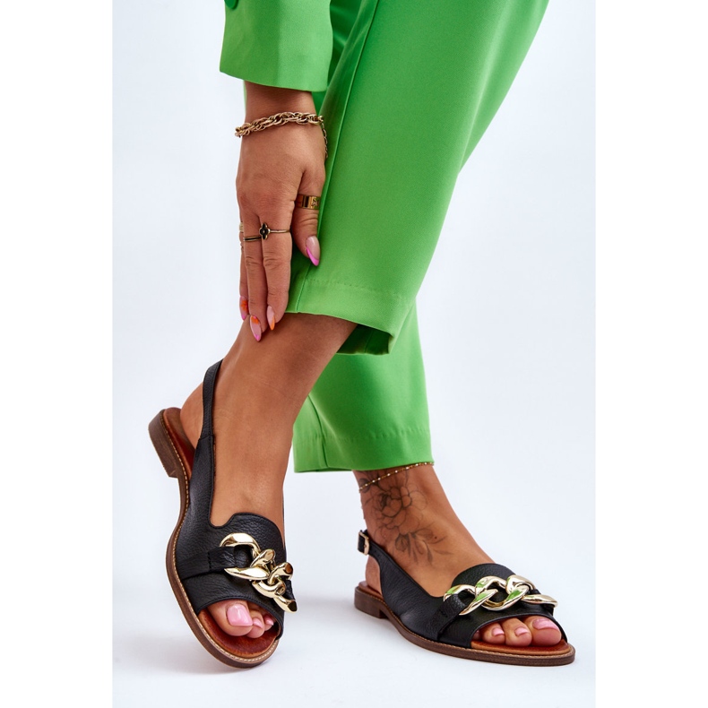 Women's Leather Sandals Lewski Shoes 3230 Black Peas 2