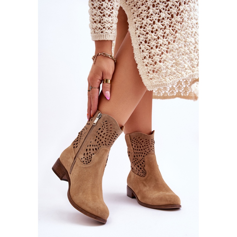 Lewski Shoes Women's Suede Openwork Boots Leski Shoes 3301 Beige 2 Lewski Shoes Women's Suede Openwork Boots Leski Shoes 3301 Beige 2
