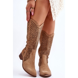 Lewski Shoes Suede Cowboy Boots Before The Knee Leewski Shoes 3305 Beige brown 1