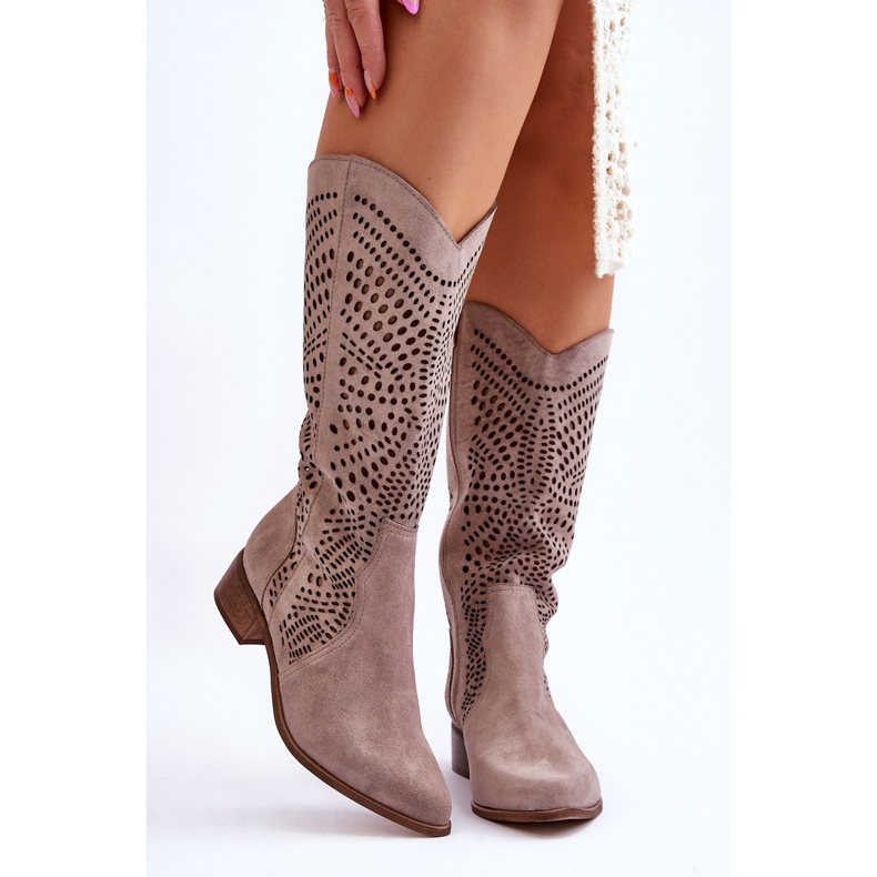 Lewski Shoes Suede Cowboy Boots Before The Knee Left Shoes 3305 Cappuccino brown 1